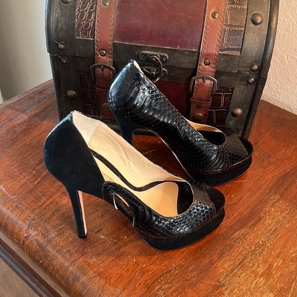 NWOT ALEXANDRE BIRMAN | Python and Suede Platform Stiletto Shoes | Size 6.5 - Picture 5 of 13